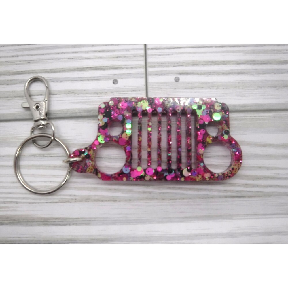 Keychain Jeep / Truck Grill w/ Chunky Glitter